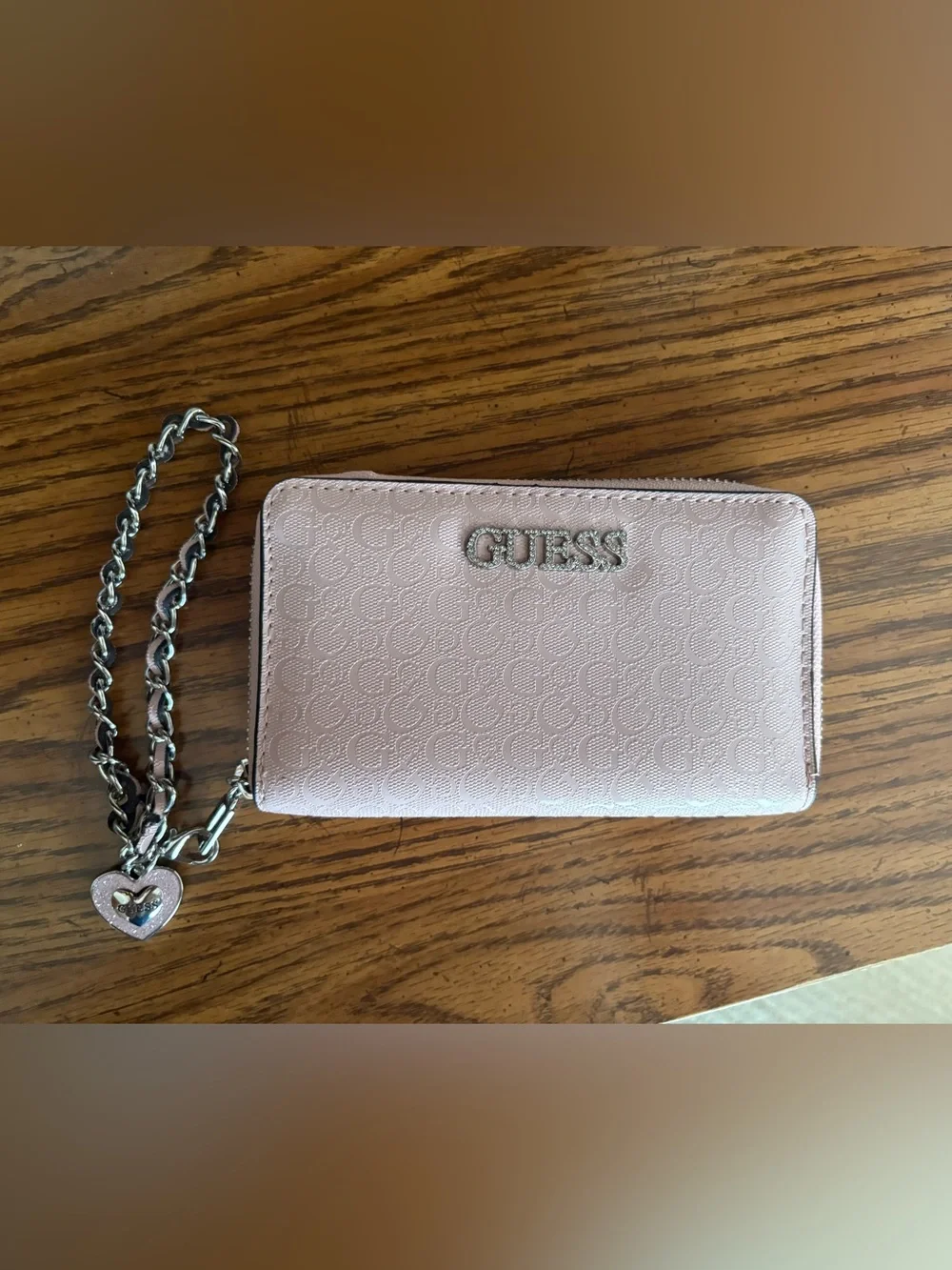 Guess Pale Pink Embossed Logo Wristlet